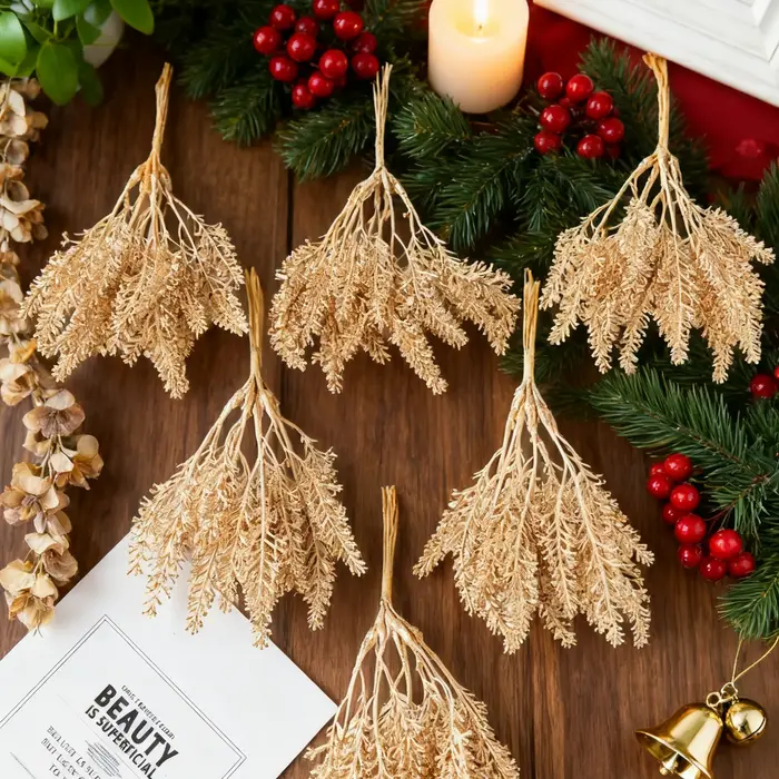Plantes artificielles Or Faux Blé Oreille Arbre De Noël Décoration Maison Chambre De Mariage Arc Accessoire Décor Bricolage Bonbons Boîte Scrapbook