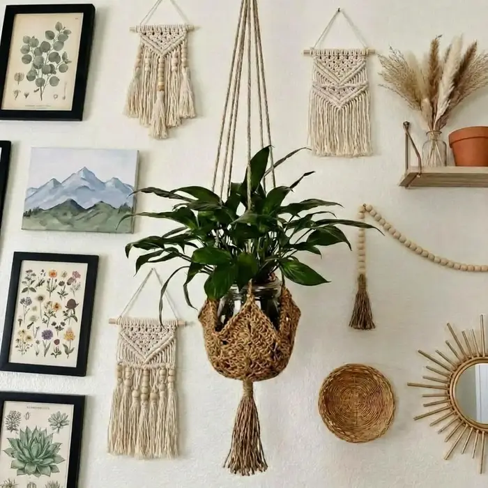 Support de plante en macramé long en jute pour pots de 3 à 12 pouces avec crochets en forme de S pour la décoration de la maison (marron)
