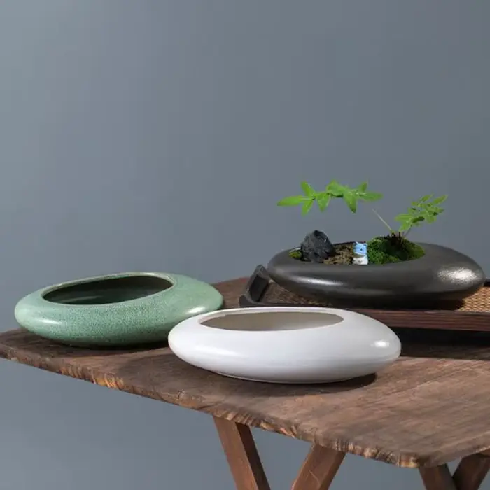Poterie grossière bonsaï Vase vert Pot de plante hydroponique