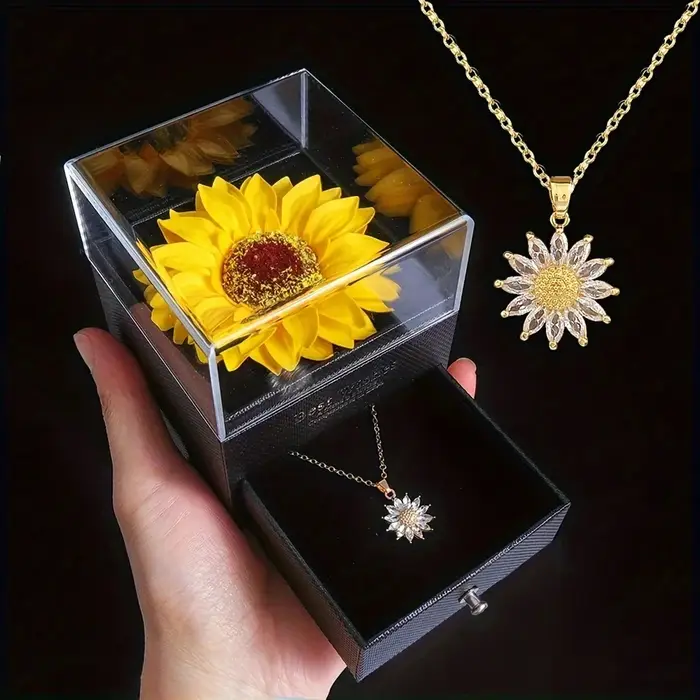 Collier tournesol avec coffret cadeau pour petite amie femme je t'aime parfait pour la fête des mères
