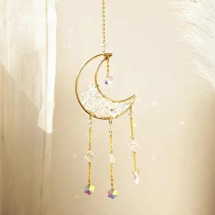 Améthyste Suncatcher lune cristal pierre précieuse Windchime Sun Catcher décor à la maison arc-en-ci