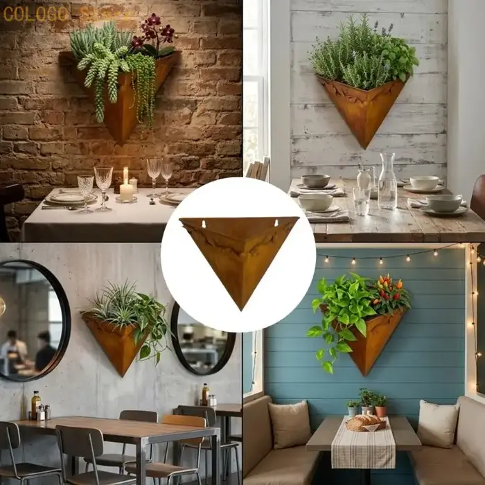 Pot fleurs suspendu en fer, Vase triangulaire, accessoires d'arrangement fleurs, Pot plantes, balcon