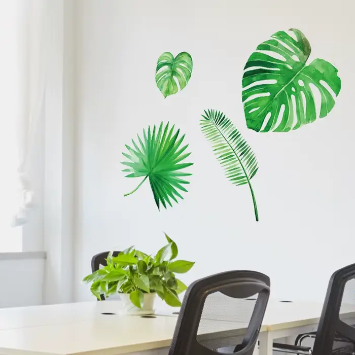 Autocollant mural en forme de feuilles de plantes vertes