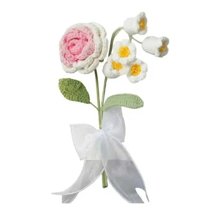 E8BD – Bouquet fleurs artificielles Crochet, pour mariage, saint-valentin, Thanksgiving