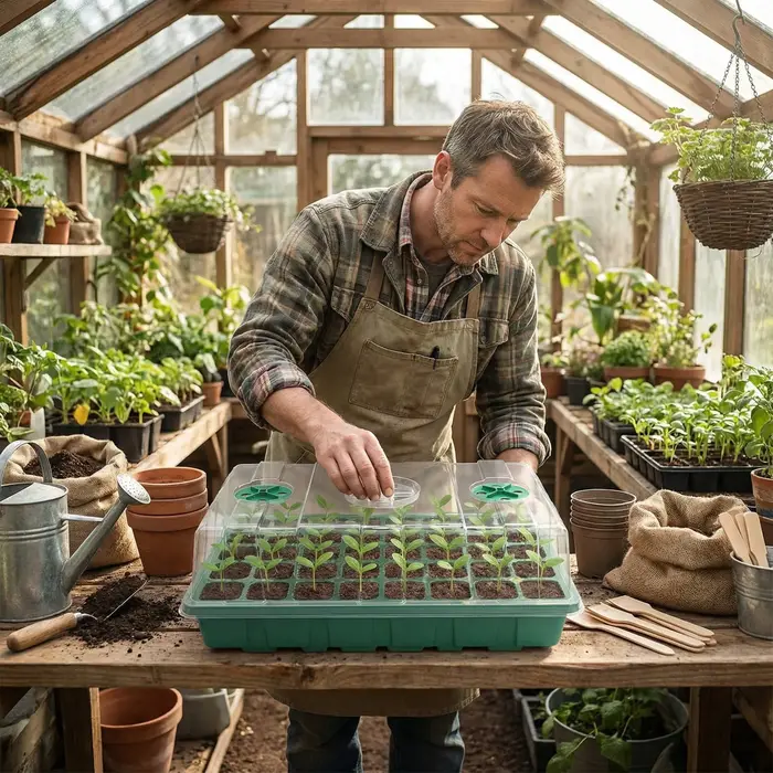 Plateau de semis 12/40 alvéoles avec dômes ventilés pour l'humidité et bases