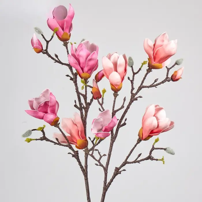 2 pièces de fleurs artificielles décoratives pour café, bourgeons de magnolias rouges en PU, décoration d'hôtel, fausse fleur, simulation de branche de magnolia à 6 têtes