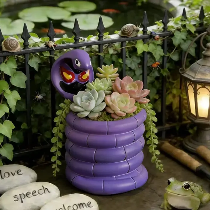 Pot de fleurs en forme de cobra violet, plantes en pot vertes, conteneur en forme de serpent, décoration de jardin, artisanat en résine, ornement, cadeau
