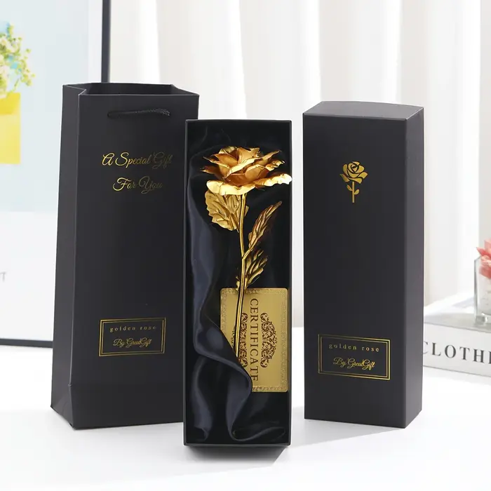 Rose en aluminium avec boîte cadeau et carte – Cadeaux de roses éternelles pour la Saint-Valentin, T