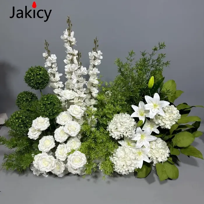 Plantes vertes feuille mariage fleur de soie artificielle terre rangée