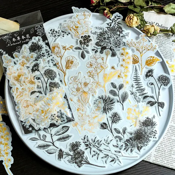 1 paquet/60 autocollants Washi vintage sur le thème de la nature et des plantes