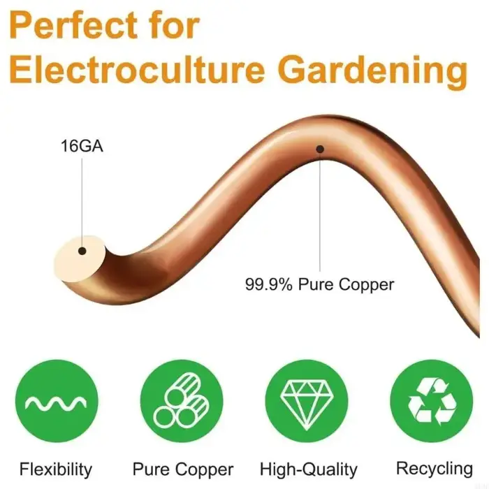 Piquets jardin en cuivre pour améliorer croissance des plantes grâce à technologie d'électroculture, hauteur 30cm