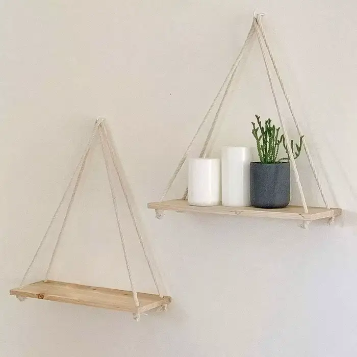 Balançoire en bois suspendue en corde de chanvre, étagère murale flottante montée pour la maison, sa