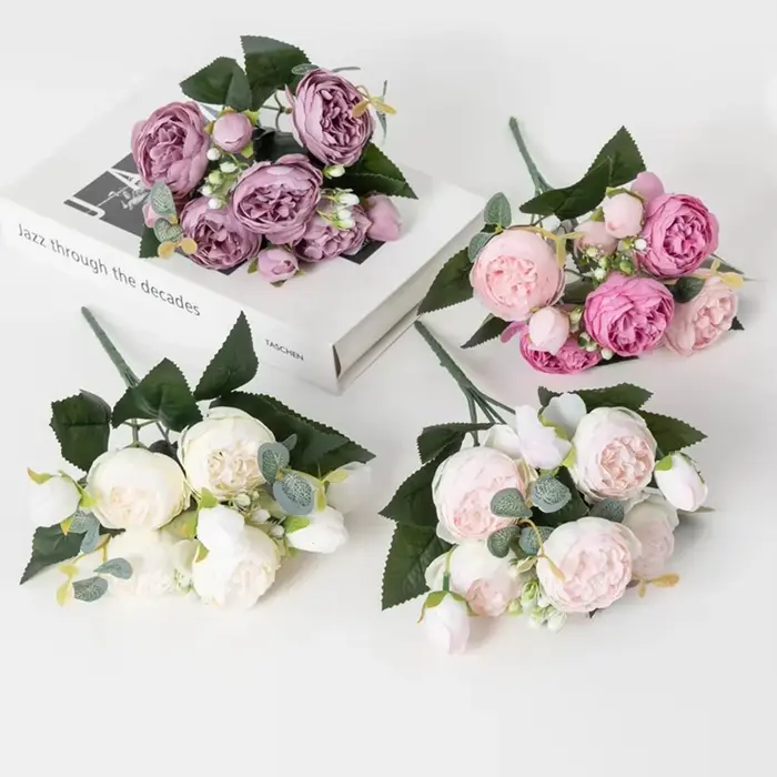 Fleurs artificielles Soie Pivoine Bouquet Festival Décorations Vase Pour La Maison Chambre Jardin Salon Mariage Mariée Faux Plantes Prop