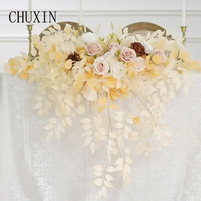 C8638 série Champagne avec Pampas herbe Table fleur église mariage réception Center Arrangement Floral fête événement décor accessoires