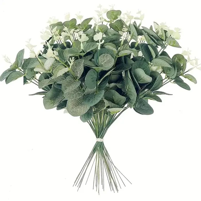 Tiges artificielles de cuir chevelu d'eucalyptus, plantes vertes pour salon, décoration de la maison