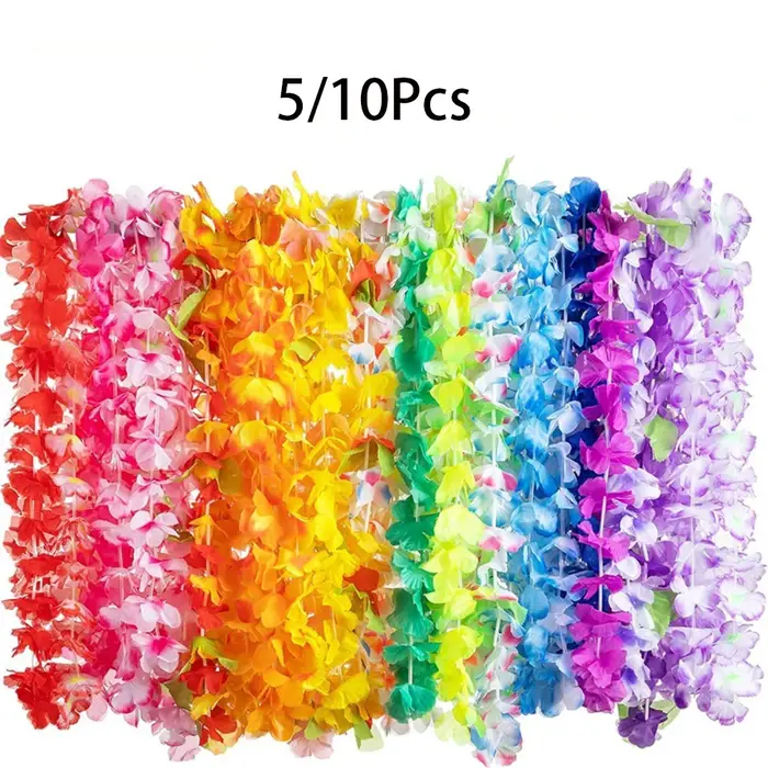 5/10 pièces Leis pour Luau couleur hawaïenne décoration fleur en soie