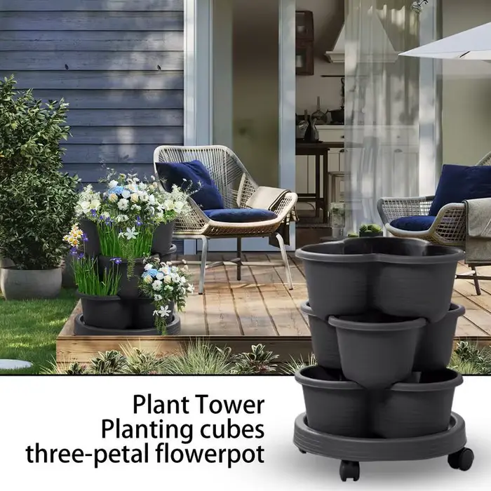 Jardinière empilable à fraises, Pot tour empilable Vertical, jardinière de jardinage avec roues amovibles pour fleurs succulentes