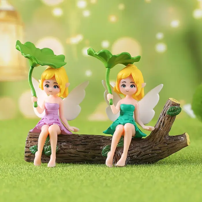 Ensemble de 4 figurines de fées en forme de feuille de lotus