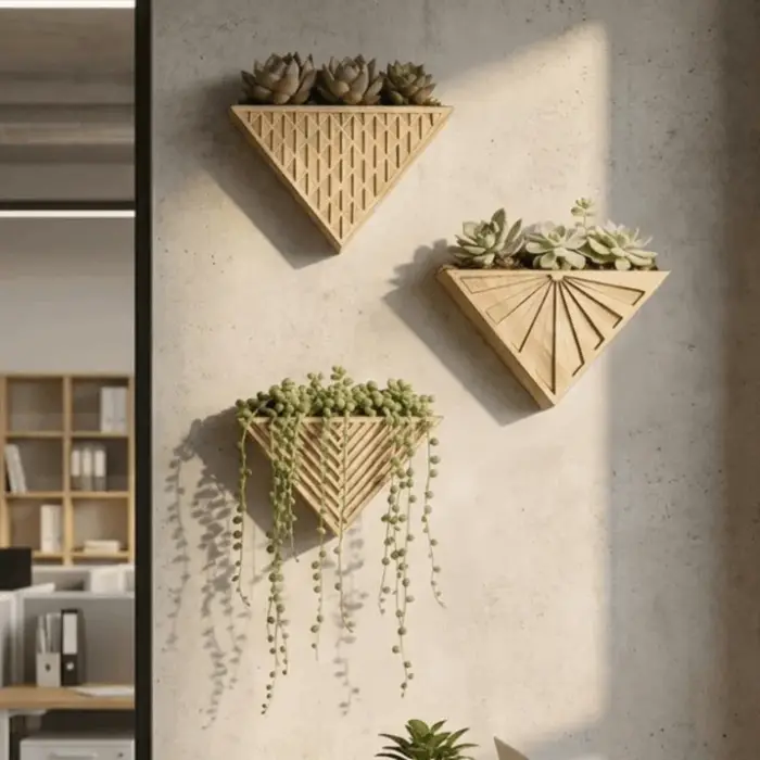 Support de plante mural triangulaire en bois moderne