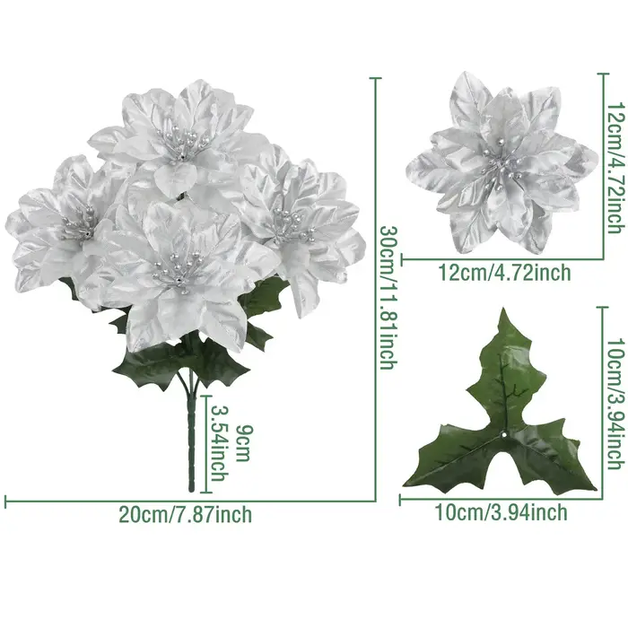 Bouquet de fleurs de noël artificielles en fausse soie blanche et rouge, 30cm, pour décoration de maison, de fête de mariage