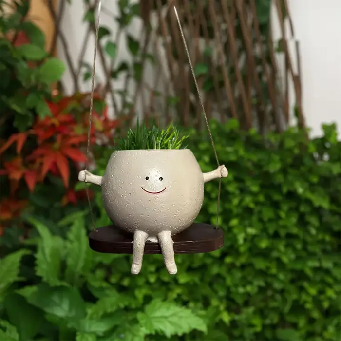 Pot de fleur succulent avec tête en résine