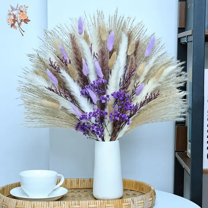 70 tiges séchées violet souffle de bébé queues de lapin herbe fleurs Bouquet décoratif chambre salon Vase remplissage Pampas décor à la maison