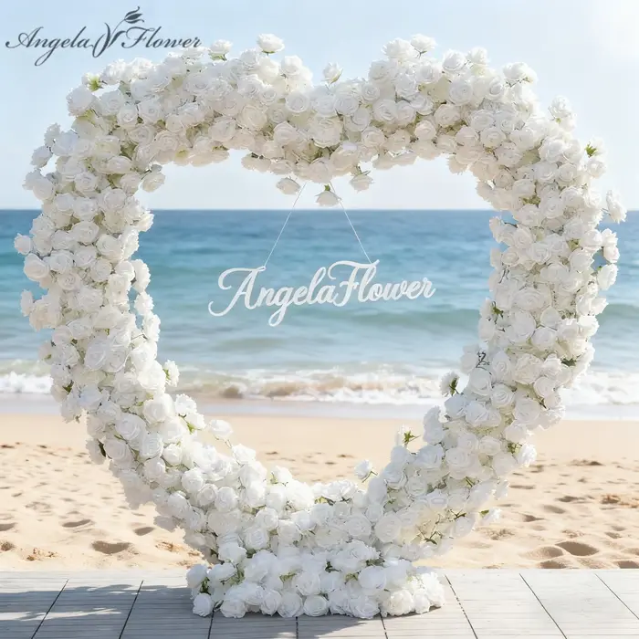 Angela fleur A8203 Base en tissu Rose blanche 5D Arrangement Floral décor toile de fond de mariage arc en forme de coeur rangée de fleurs accessoires d'événement