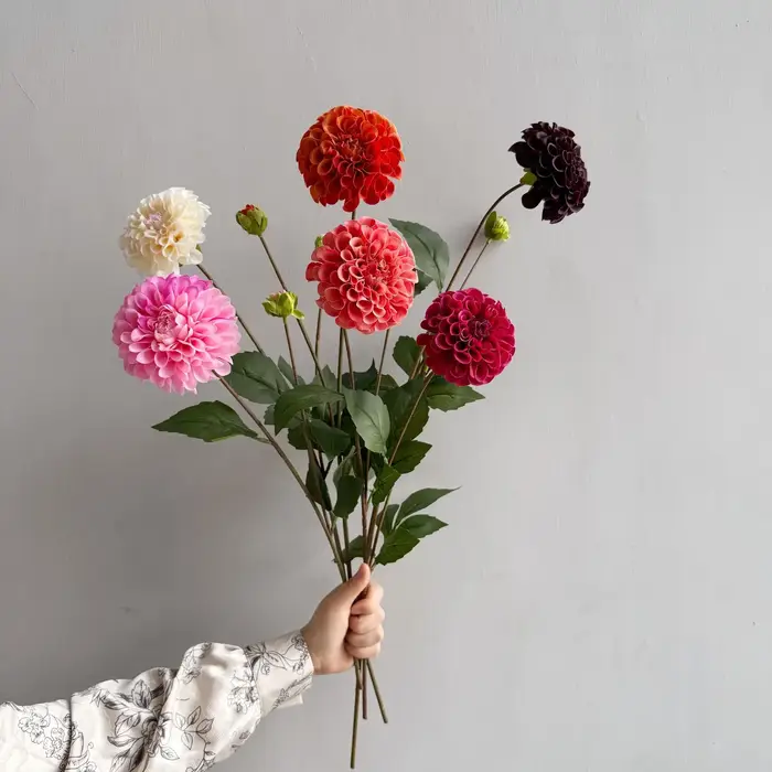Lot de 5 fleurs artificielles hydratantes Dahlia à 2 têtes