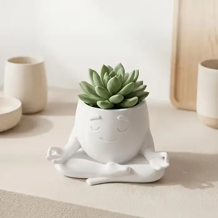 1 pot à plantes succulentes en forme de figurine méditative – Design creux unique