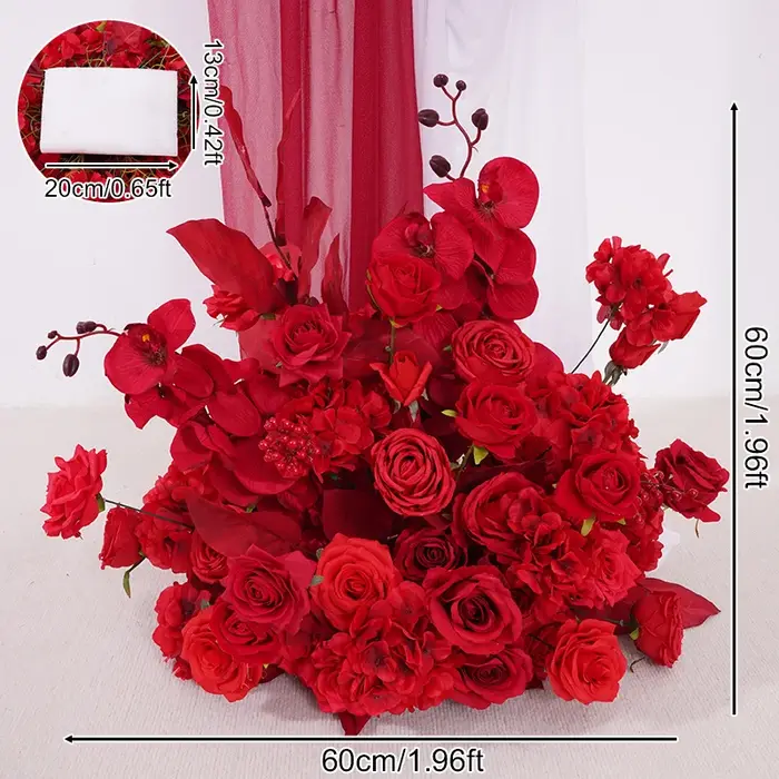 Rose rouge plancher fleur rangée mariage événement Arrangement Floral accessoire fête route plomb dé