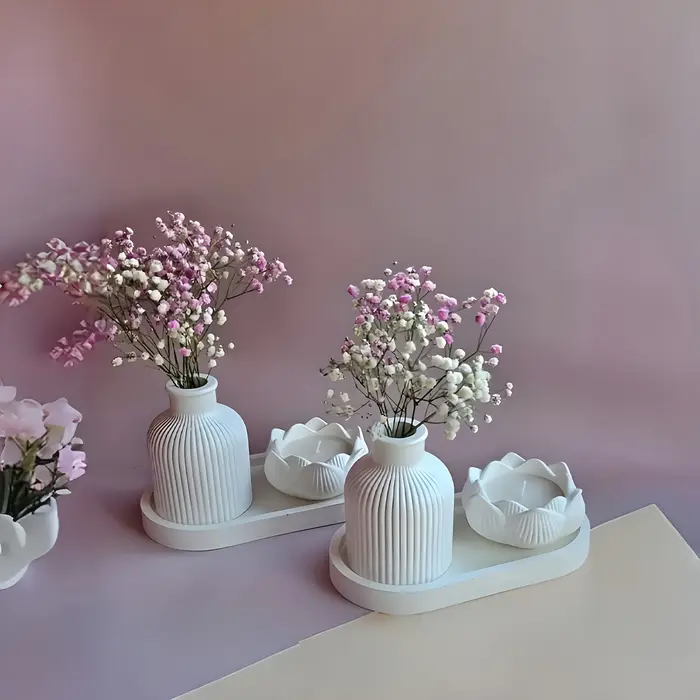 Plateau de Vase rayé Lotus, ensemble de moules en Silicone, bricolage, résine époxy, moule en plâtre pour Arrangement floral, argile aromatique, artisanat, décoration de la maison