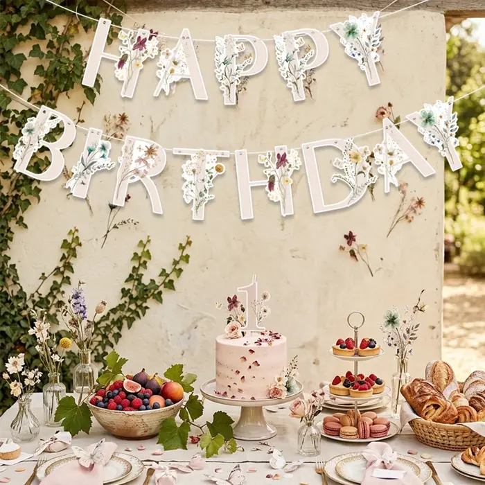 Bannière en papier motif fleurs sauvages