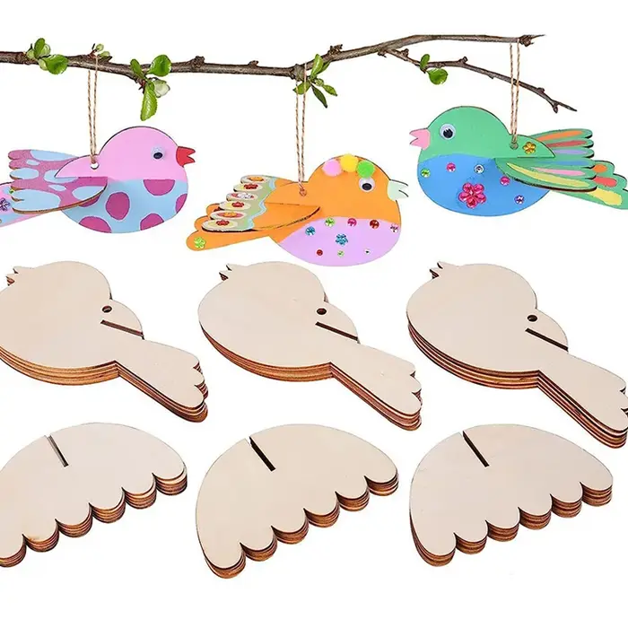 YOMDID 5 pièces ornements en bois inachevés-décorations suspendues d'oiseaux