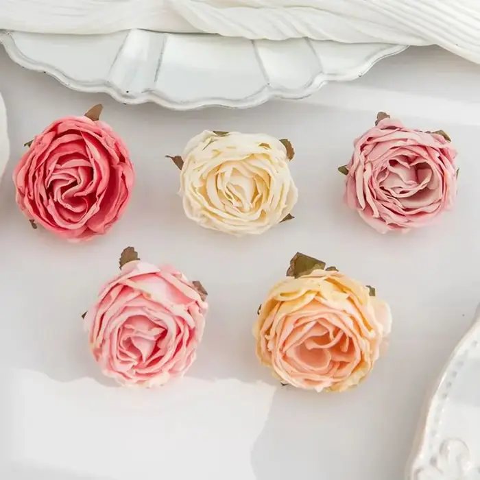 Fleurs artificielles bord brûlé Roses mariage Bouquets de mariée décor maison jardin extérieur Festival fête couronne bricolage cadeaux Scrapbook