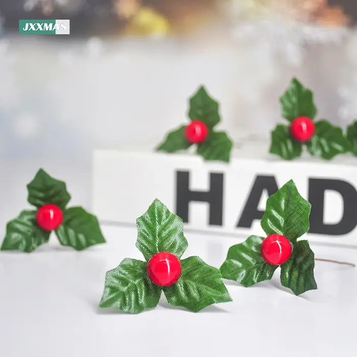 24 pièces feuille de houx artificielle baies cerise rouge petits fruits fleur de soie bricolage Bouquets de noël couronne fête de mariage décoration de la maison