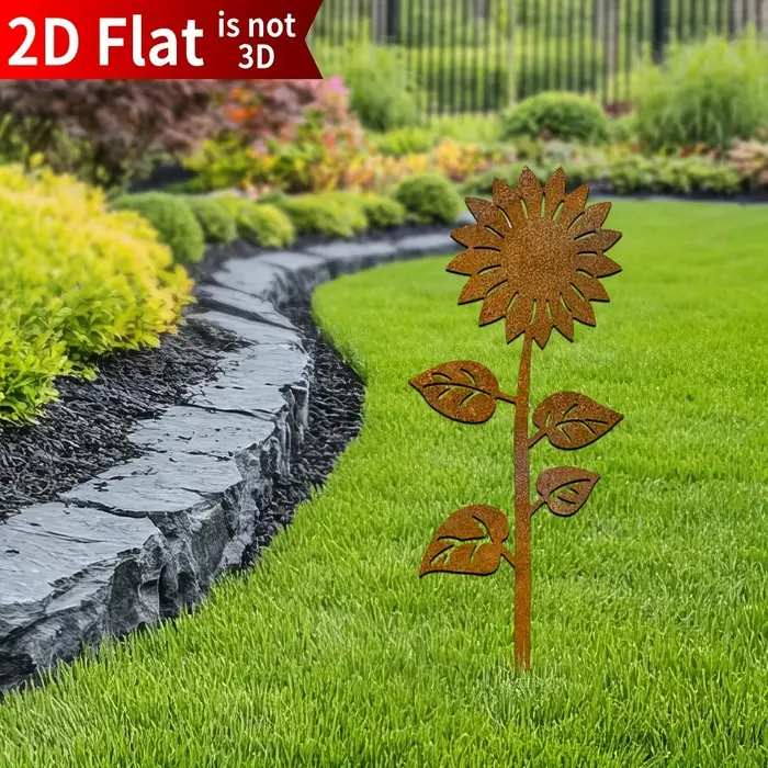 Piquet de jardin en métal rustique tournesol
