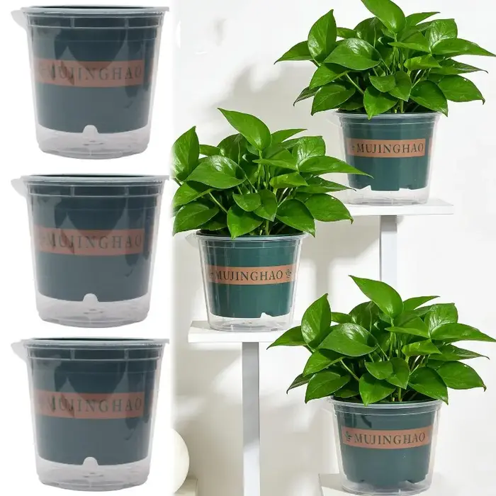 Pots de fleurs verts à absorption automatique d'eau S/M/L avec trous de drainage pour plantes succulentes et graminées