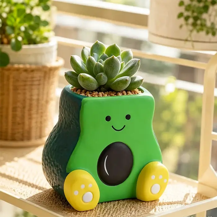 Mini pot de fleurs en résine en forme d'avocat souriant pour plantes succulentes et cactus, décoration de bureau, rebord de fenêtre, balcon, maison, cadeau pour les amoureux des plantes