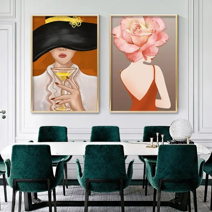 Peinture sur toile de femme de fleurs de mode