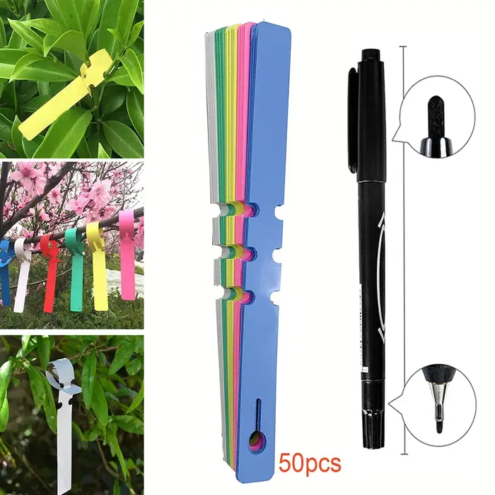 Étiquettes suspendues pour arbre avec stylo, 50 pièces, PVC, étanche, réglable, enroulé autour des p