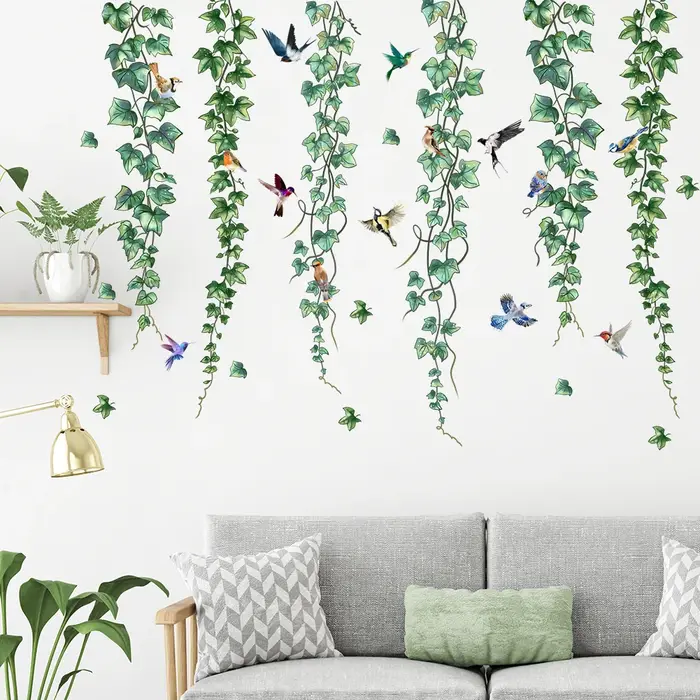 Plantes vertes vignes fleurs papillons autocollants muraux chambres d'enfants