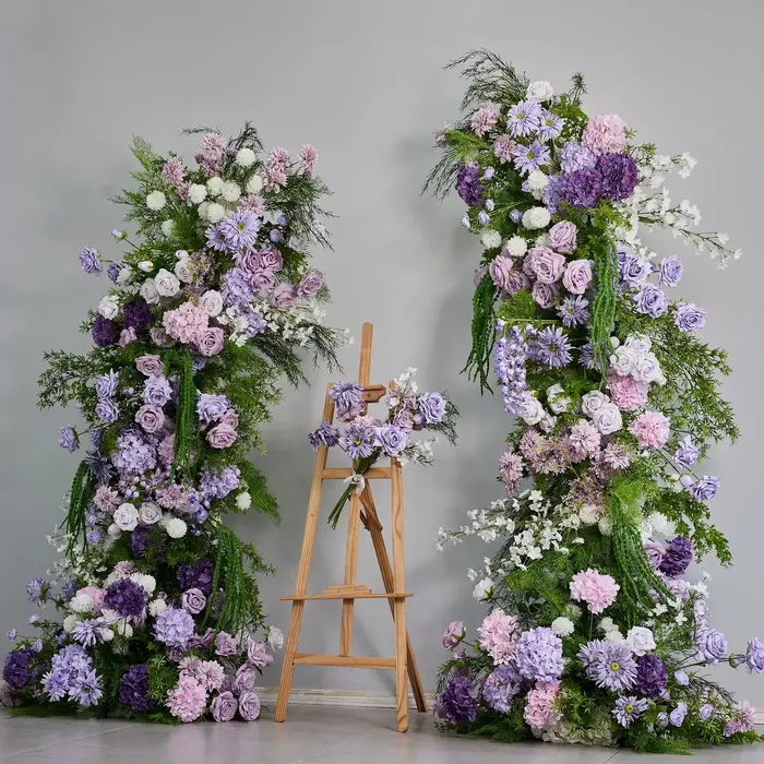 Uflower violet Rose hortensia plantes vertes toile de fond de mariage corne arc décor Arrangement événement accessoire fleur support fenêtre affichage ﻿