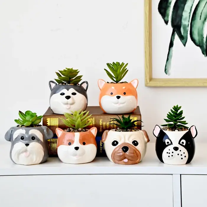 Pot de fleur succulente en céramique, chiot mignon, décoration de maison, ornement de bureau, Pot de plante animale, salon, jardin, bureau, décoration de Table