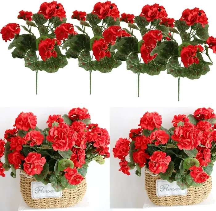 Fleurs artificielles de géranium rouge sadbegonia injFlowers, décoration de jardin, extérieur et int