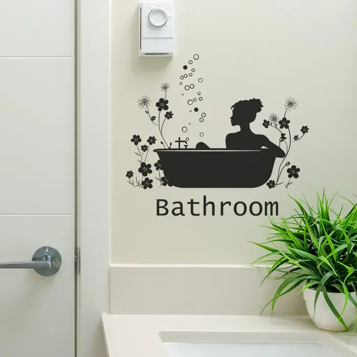 Autocollants muraux à motif de baignoire à fleurs, décoration murale pour salle de toilette, embelli
