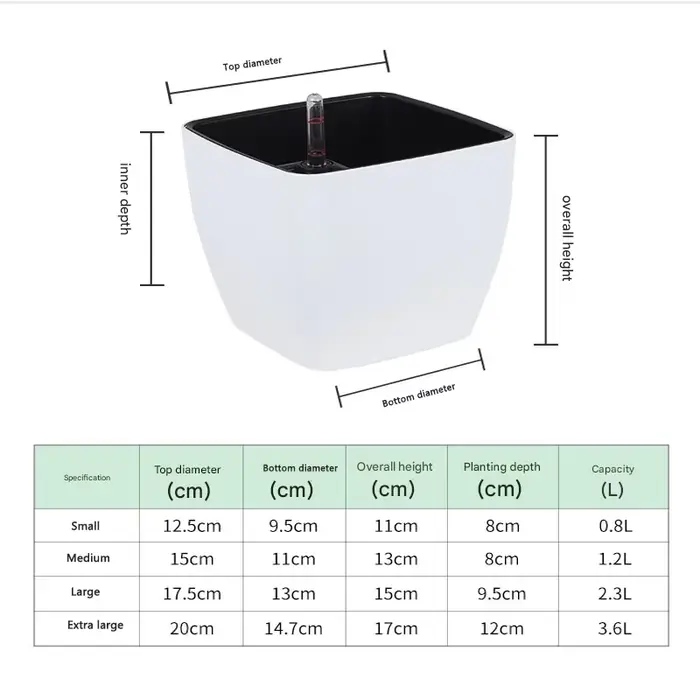 Pot auto-arrosant blanc avec indicateur de niveau d'eau