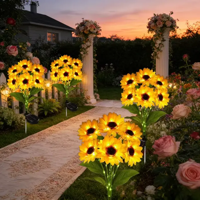 Lampes solaires en forme de tournesol pour jardin