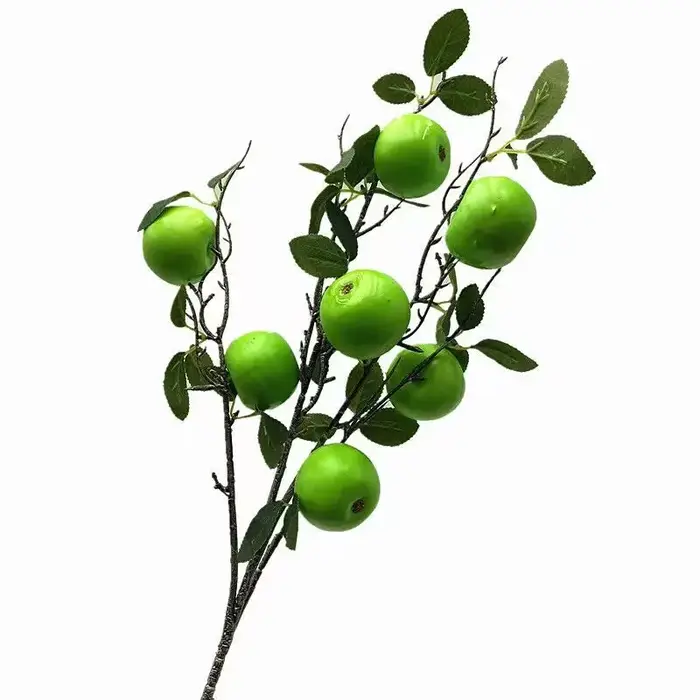 Une branche d'arbre à pommes de grenade artificielle 7 plante verte de fruits de pomme pour la décoration florale murale de fête de mariage