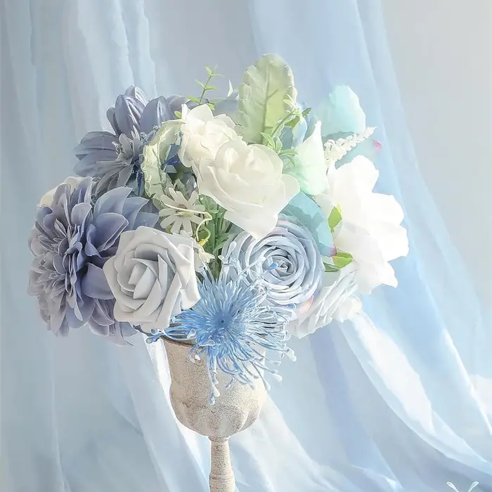 AUSOGO – Coffret de fleurs artificielles bleu poudré