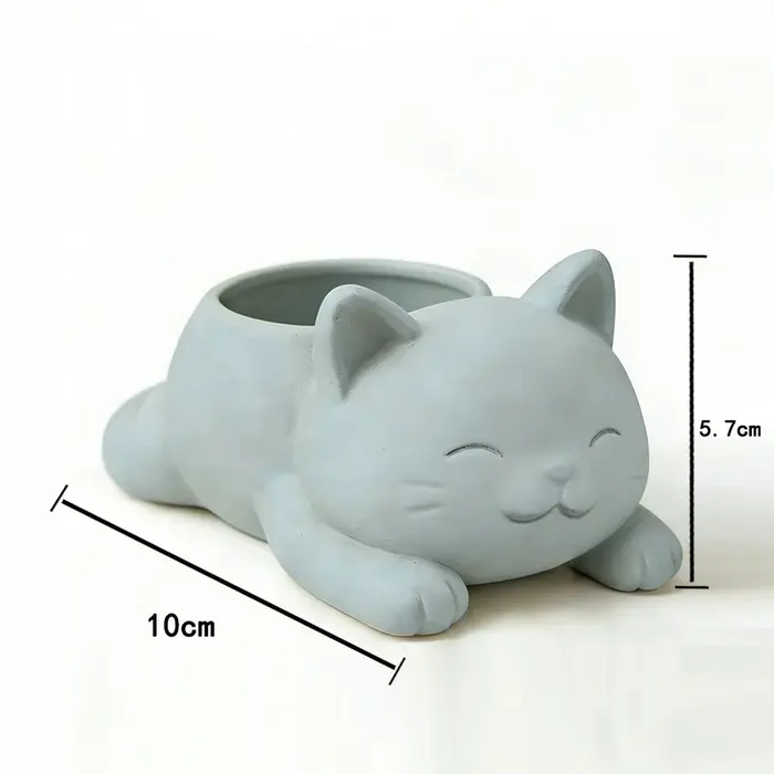 1 pot de fleurs en forme de chat couché de style dessin animé